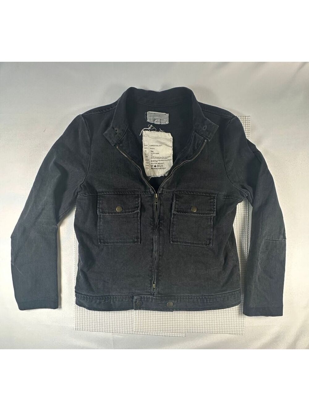 Current Elliott Moto Jacket Black Denim Motorcycle Full Zip Women Sz2 (173)